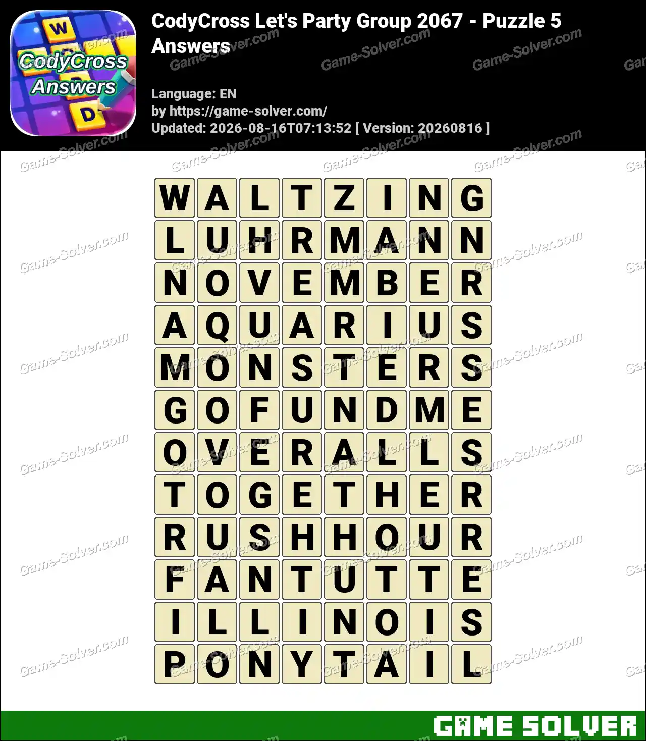 CodyCross Let’s Party Group 2067 – Puzzle 5 Answers